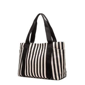 Medium Tote Bag, Black & White Summer Purses, Canvas Work Bag With ;)